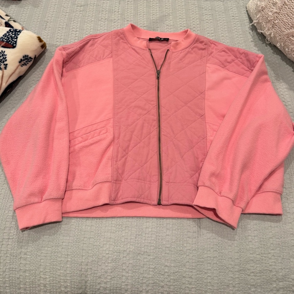Pink Bomber Jacket with Ribbed Details and Relaxed Fit
